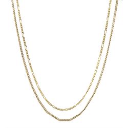 Gold Figaro link necklace and a gold curb chain necklace, both hallmarked 9ct, approx 7.35gm