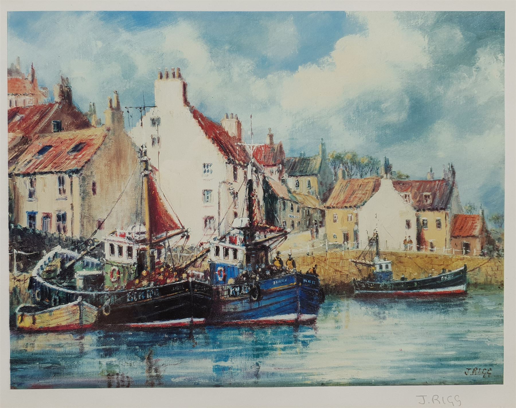 Jack Rigg (British 1927) Scottish Harbour, colour print signed in