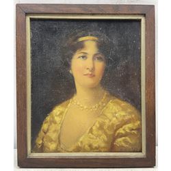 French School (Early 20th century): Portrait of a Lady, oil on canvas indistinctly signed 28cm x 23cm