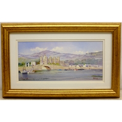  Kenneth W Burton (British 1946-): 'Conwy Castle', watercolour signed and titled 12cm x 27cm 
Provenance: from 'The Counties of Great Britain Collection', certificate verso   