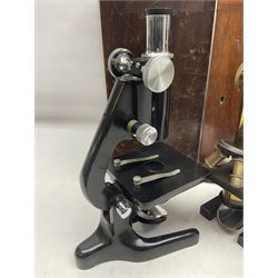 20th century W. Watson & Sons Kima microscope no. 118396 in original oak box, together with W. Watson & Sons Praxis microscope no. 18360, in original box  