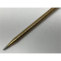 9ct gold 'Lifelong' propelling pencil, with engine turned decoration, stamped 9ct 