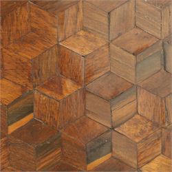 Late 18th-century Louis XV kingwood marquetry commode, rectangular top with original serpentine Breche marble top, above two long crossbanded drawers with rococo style gilt bronze handles and escutcheons in marquetry framed panel in various woods, shaped and centered apron with gilt bronze foliate mounts, sides and drawer fronts with cube geometric marquetry design, on slender cabriole legs with gilt bronze sabots  