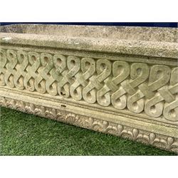 Cotswold Studios Ltd - rectangular garden planter, tapering form with crossover lattice scroll decoration  - THIS LOT IS TO BE COLLECTED BY APPOINTMENT FROM DUGGLEBY STORAGE, GREAT HILL, EASTFIELD, SCARBOROUGH, YO11 3TX