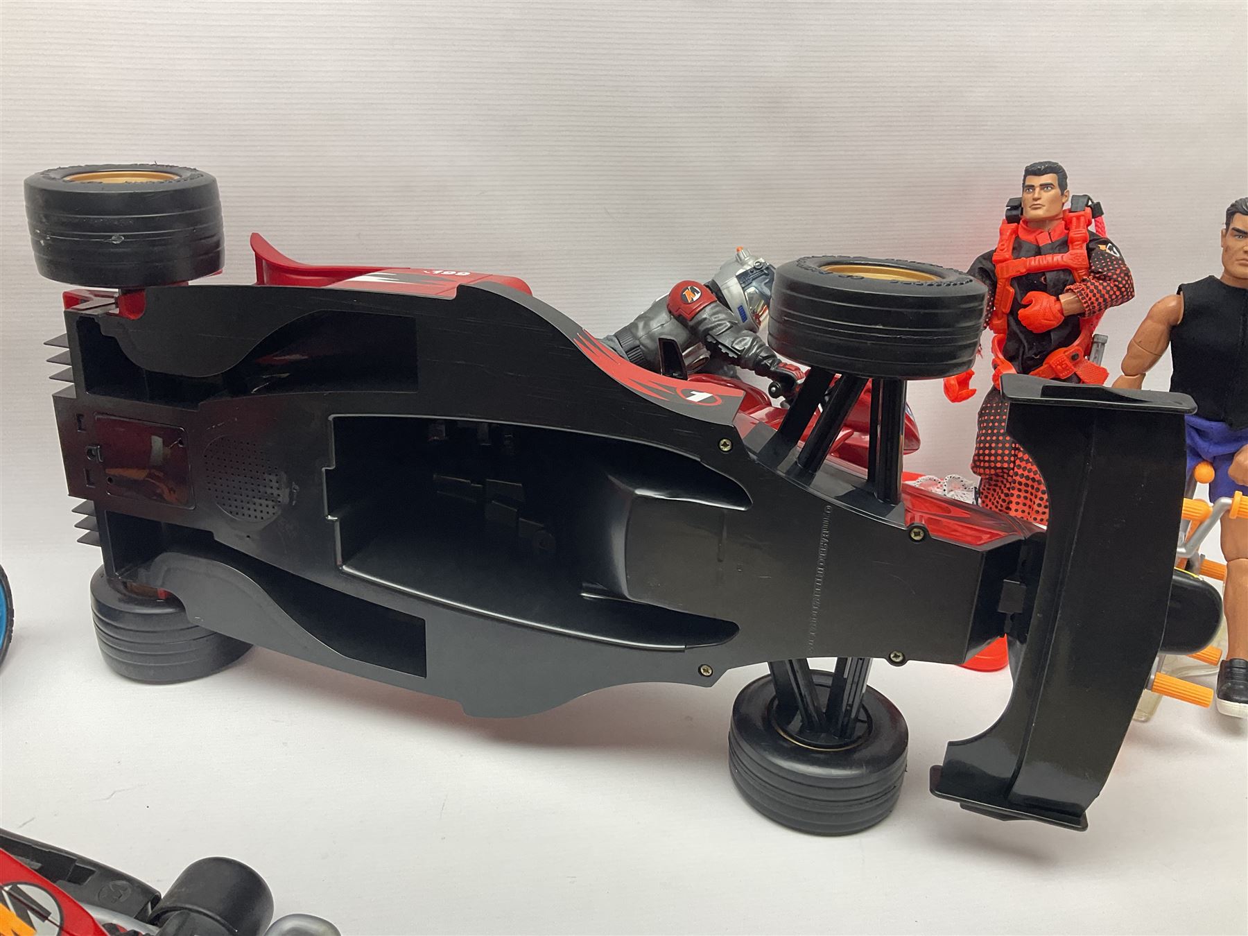 Action Man - six modern figures with associated vehicles/accessories comprising Mission Grand Prix car, motorbike with sidecar, go-kart, motorbike, snowboard and bicycle 