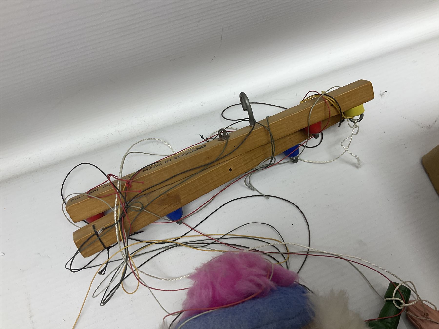 Three Pelham puppets - 'Brains' from Thunderbirds in blue/yellow box; Witch in yellow window box; and Macboozle in brown box (3)