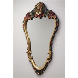  Ornate gilt and painted floral framed wall mirror, 95cm x 54cm  