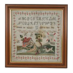 Mid 19th century sampler, by Catherine Mc Namara, Aged 8, and dated 1844, worked with alph...
