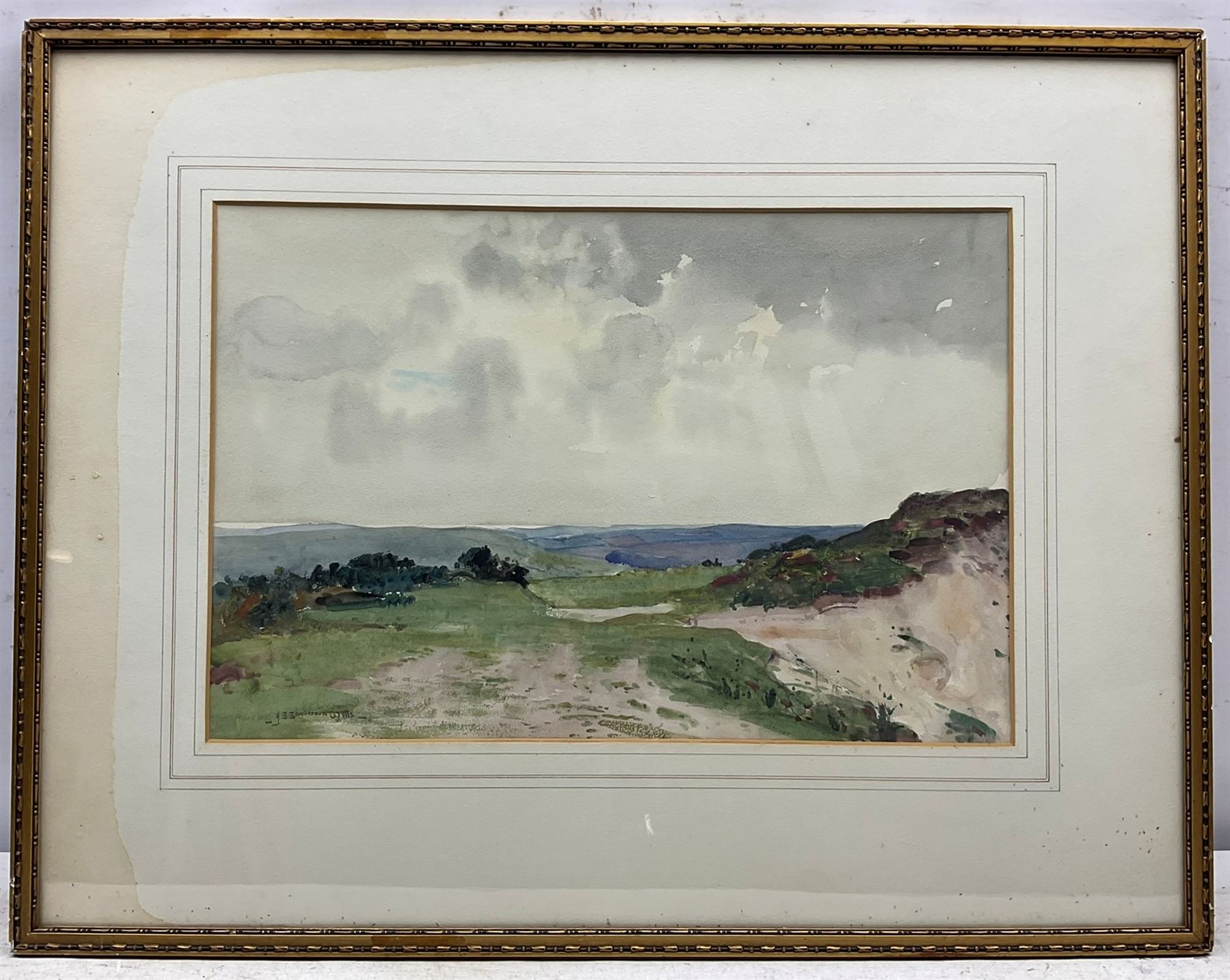 John Sanderson Wells (British 1872-1955): Upland Landscape, watercolour signed 32cm x 46cm