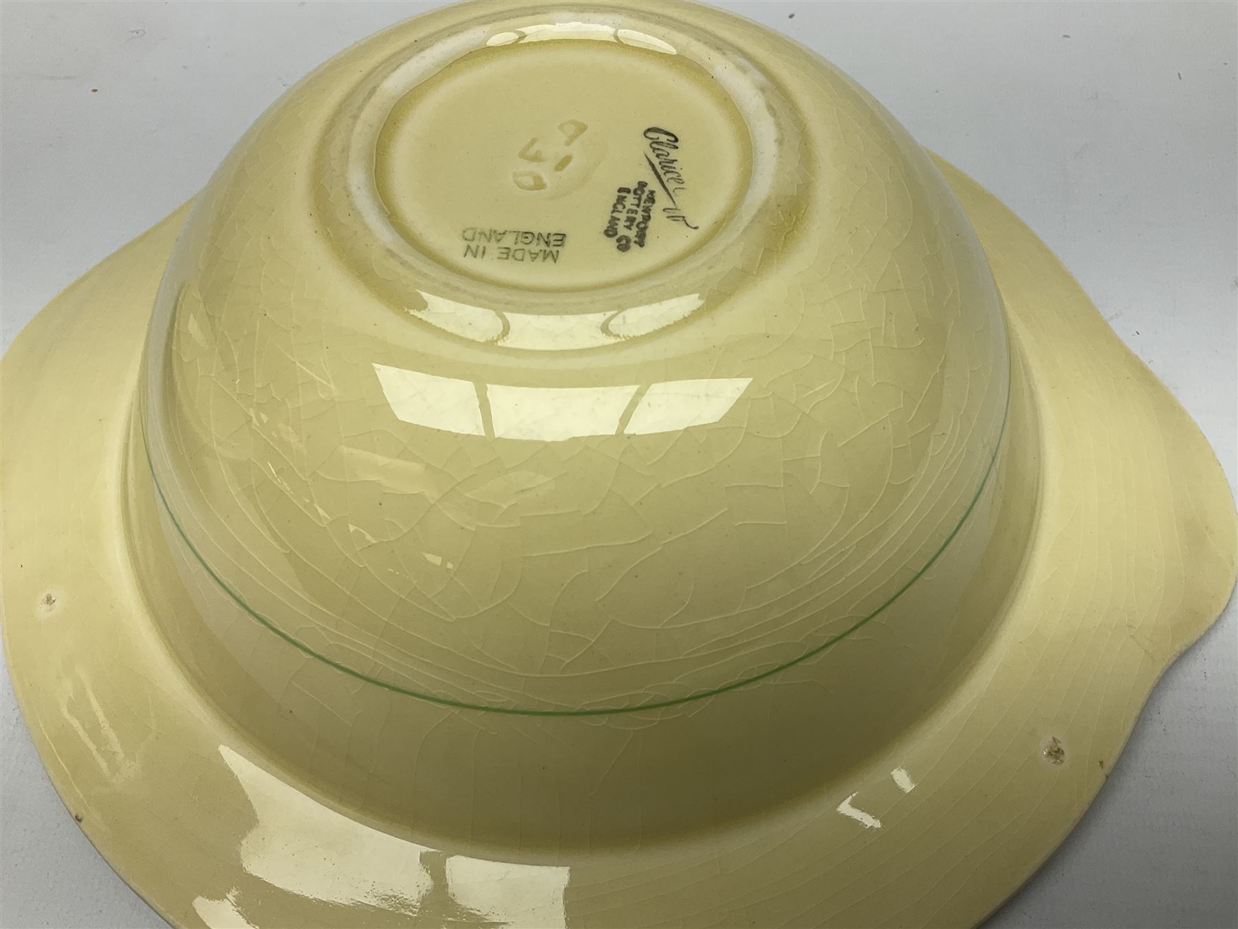 Clarice Cliff twin handled lidded tureen decorated in the Crocus pattern, with printed and impressed marks beneath, W27cm