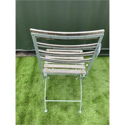 Metal and wood slatted circular garden table and chair - THIS LOT IS TO BE COLLECTED BY APPOINTMENT FROM DUGGLEBY STORAGE, GREAT HILL, EASTFIELD, SCARBOROUGH, YO11 3TX