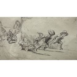 Eileen Alice Soper (British 1905-1990): 'The Wheel-Barrow Race', etching signed in pencil, labelled verso 10cm x 17cm