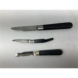 Nine pocket knives including single and multiple blade examples, one with blade stamped '1959 1/B/8011' etc