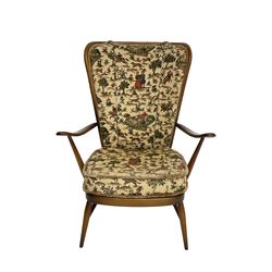 Ercol - mid-20th century 'Tall Back Easy Chair', with upholstered seat and back cushion