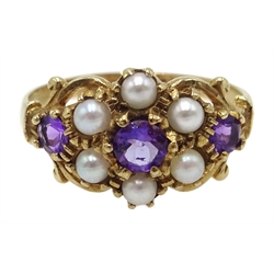 9ct gold amethyst and seed pearl ring hallmarked