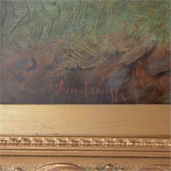 Armstrong (British 19th/20th Century): Two Gun Dogs Waiting, oil on canvas indistinctly signed, in carved gilt frame 39cm x 59cm 