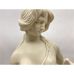 Classical style figure of a lady in robes holding jugs H70cm A/F, raised upon a column H56cm