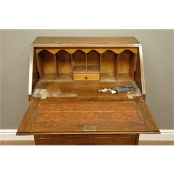  Early 20th century oak three drawer bureau, W77cm, H103cm, D44cm  
