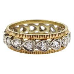 9ct yellow and white gold clear stone set full eternity ring, with openwork heart design, stamped 375