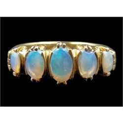 9ct gold five stone graduating opal ring, hallmarked 