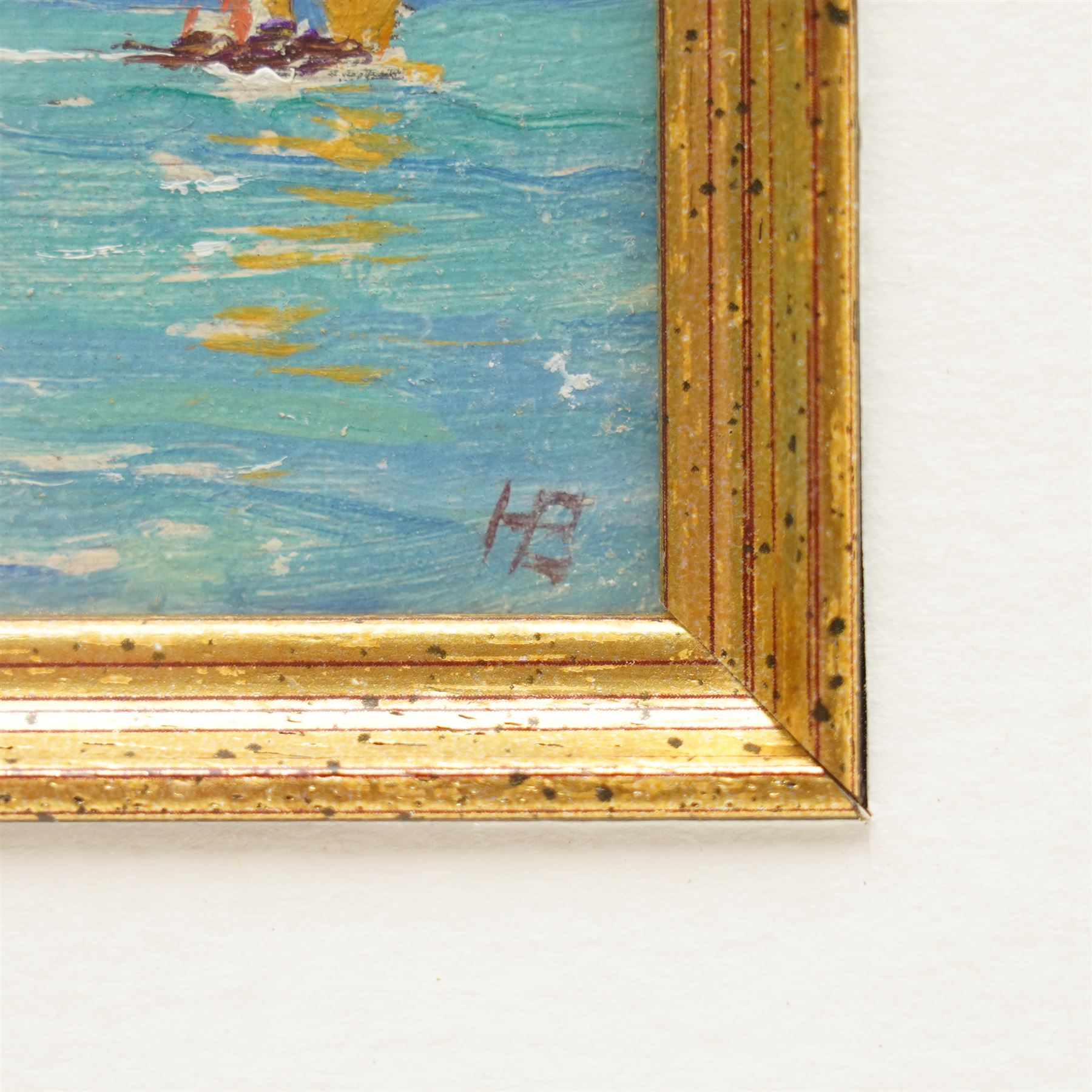 Howard Barron (British/Australian 1900-1991): Mediterranean Harbour and Sailing Boat at Sea, pair oils on board signed with initials 10cm x 14cm (2)