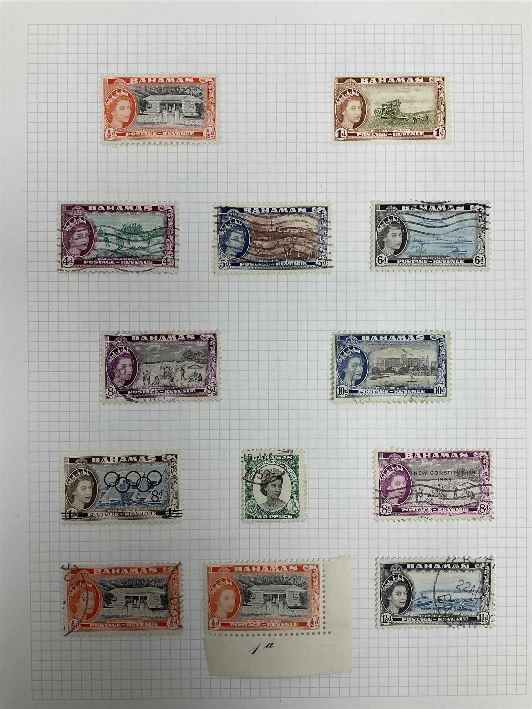 Antigua Queen Victoria and later stamps, including War stamp overprints etc and Bahamas Queen Victoria and later stamps, including Crown Colony, War Charity and other overprints etc, housed on pages