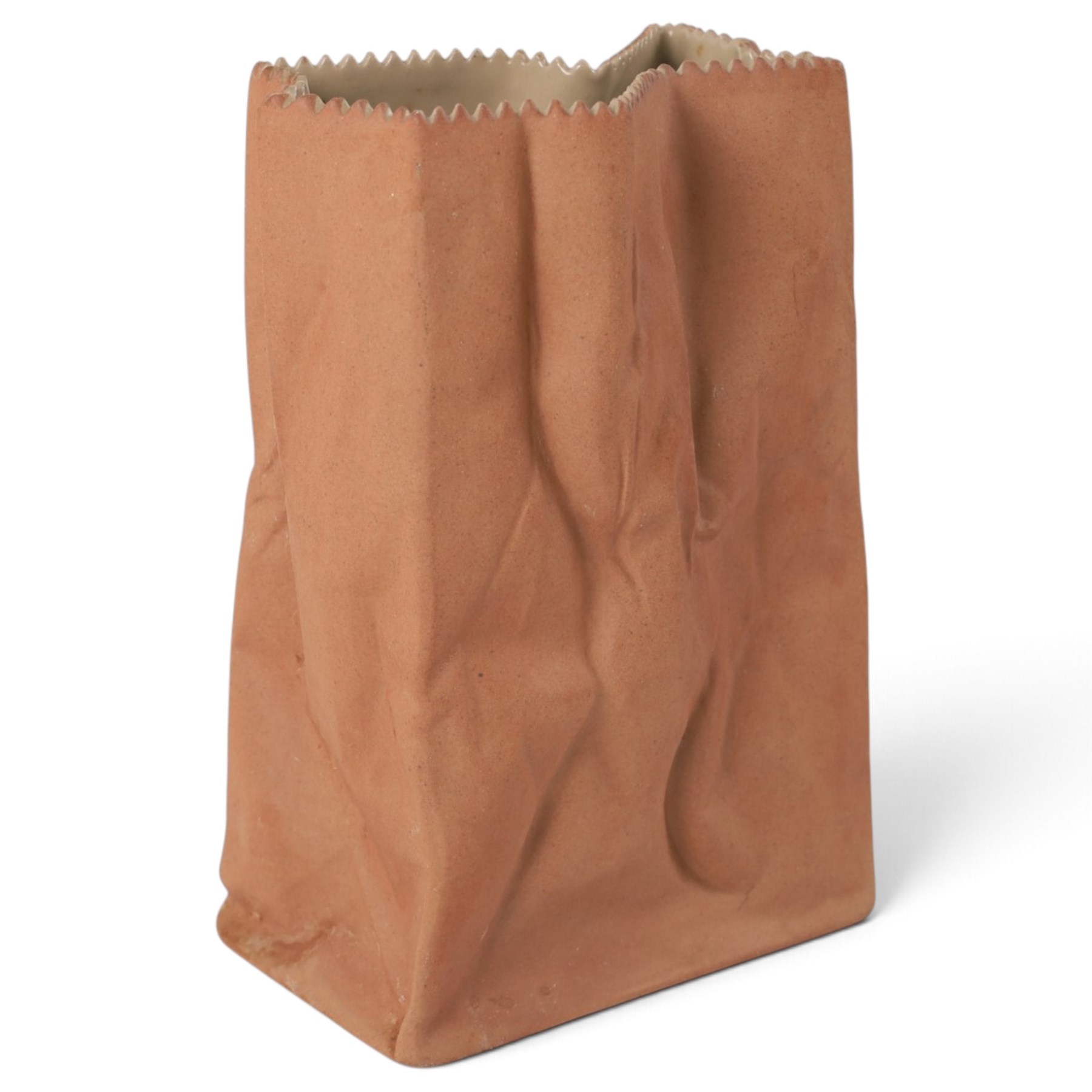 Tapio Wirllala for Rosenthal - Late 20th century novelty paper bag vase, model as a slightly crumpled paper bag as a part of the 'Do Not Litter' collection. Makers mark to the base, H20cm