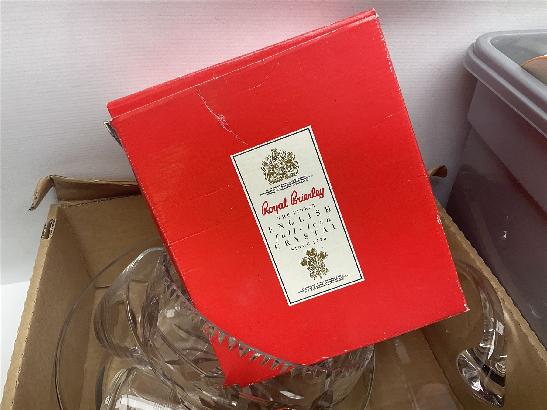 Royal Crown Derby duck, together with Emma Bridgewater mug, Coalport wall plaque and other ceramics and glassware etc, in three boxes 