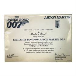 Danbury Mint James Bond 007 1:24 scale Aston Martin DB5, authentic replica of the car driven in Goldfinger and Thunderball, with certificate of authenticity, display case and original box