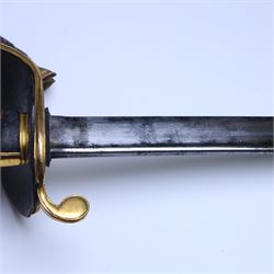 British William IV 1822 pattern Infantry General sword, retailed by John Salter cutler to Horatio Nelson and Prince Augustus Fredrick, Duke of Sussex, the 73cm curved pipe backed blade etched to both sides, with the royal monogram and the owners coat of arms and initials 'GD, brass gothic guard with original gilding, the cartouche of the crossed baton depicting the crossed baton and sword of a general, shagreen covered grip and triple wire binding, the guard complete with leather lining and gilt sword knot, in leather scabbard with three gilt brass mounts, the top mount bearing the cutlers name and address, with twin suspension rings, overall L89cm  