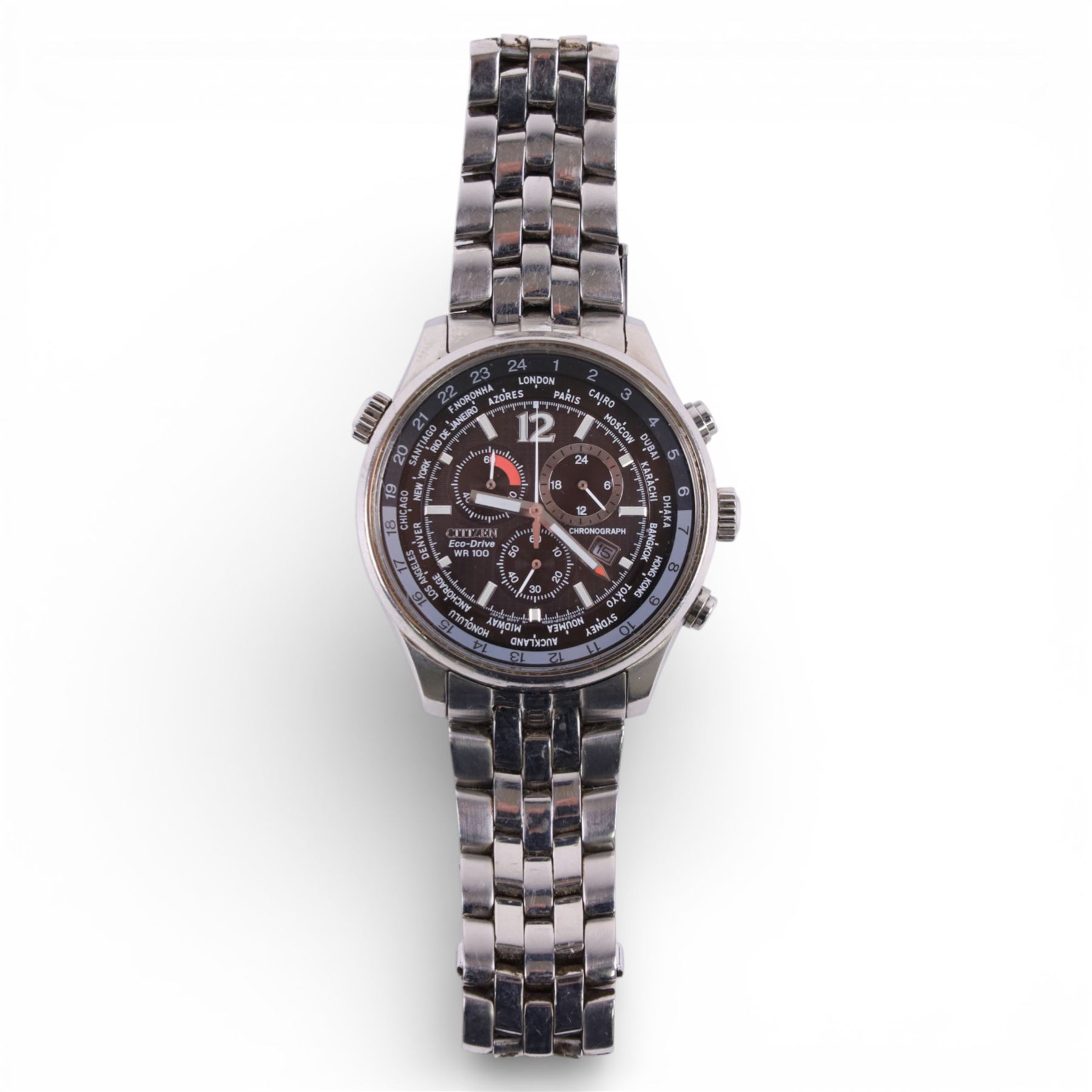 Citizen Eco-Drive Chronograph wristwatch WR100 on stainless steel strap