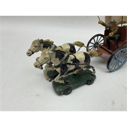 Elastolin cowboys, to include tinplate covered wagon with two horses, driver and three individual cowboys figures with weapons, wagon H12.5cm