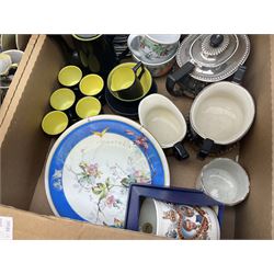 Assorted ceramics, to include German beer steins, decorative plates, Wedgwood Eden pattern tea wares, Royal Commemorative mugs, etc., in two boxes 