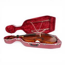 Early 19th century English cello by Samuel Gilkes of London, circa 1820, with two piece back and pine table finished in a golden brown varnish, certificate of authenticity from D.R Hill & Son, Buckinghamshire, numbered H494 in their records, in Hiscox hard case, with two horse hair cello bows, the first an English example stamped Ferranda Millars Liverpool, the second a German example stamped R. Paesold, both with ebonised mother of pearl/abalone frogs and ivory tip plates
This item has been registered for sale under Section 10 of the APHA Ivory Act