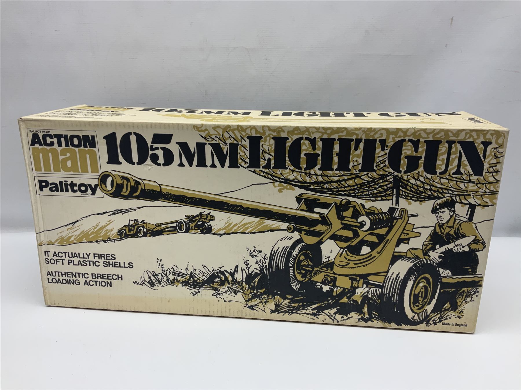 Palitoy Action Man - Trailer with drop down tailboard and easy to assemble canopy; and 105mm Light Gun; both boxed (2)