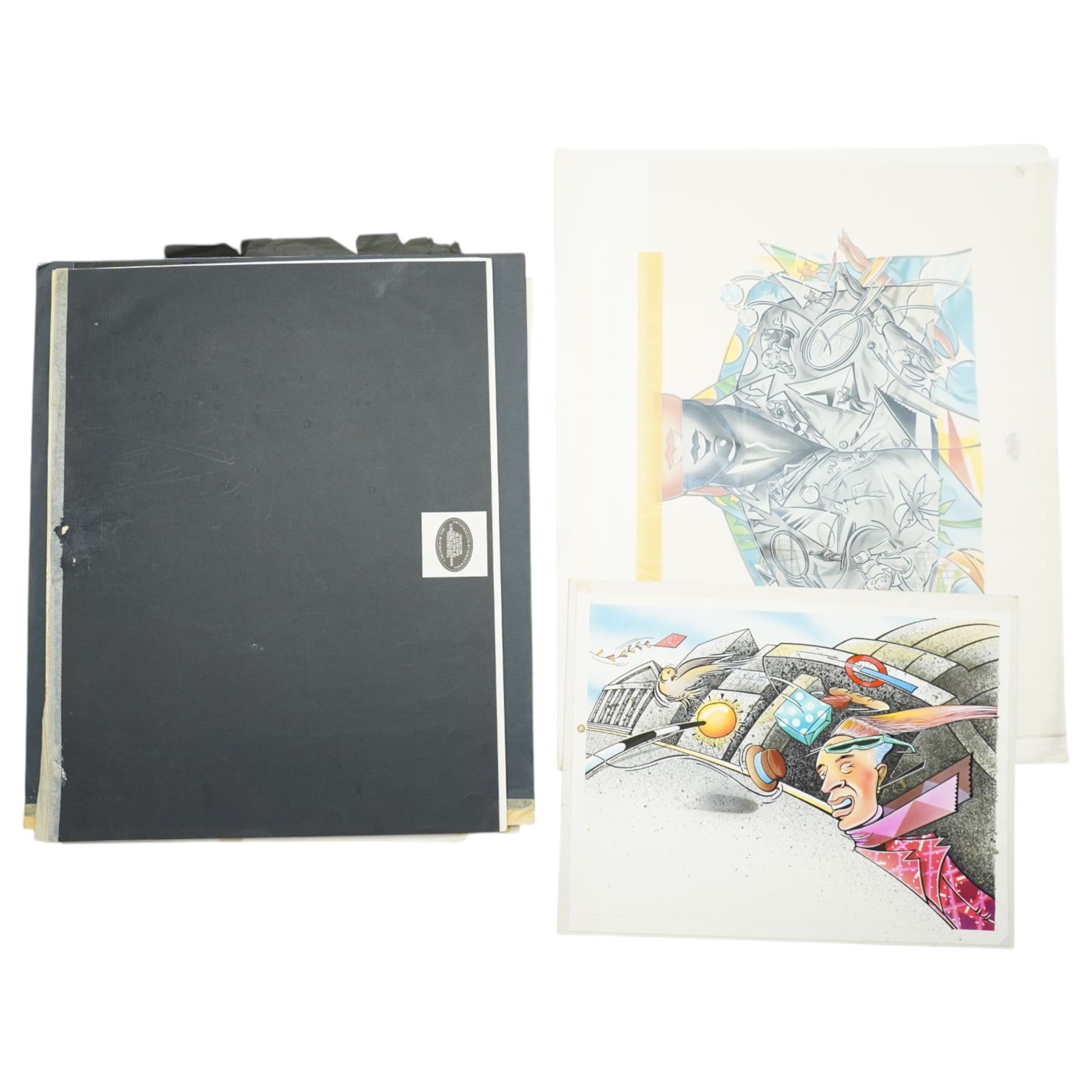 Peter Clark (British 1944-): Vintage Advertising Prototypes, large collection of original mixed media ink and watercolour poster prototypes signed, c.1980s max 60cm x 50cm (qty) (unframed)
Notes: Peter Clark is a British artist best known for his collages, but he began his career as an illustrator working for major UK publications like The Radio Times, BBC and major advertising campaigns. These posters, reflecting the bold colours and graphic style of pop art engage with 1980s music culture.
Provenance: direct from the family of the artist
