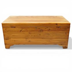 20th century American pine blanket chest, raised on bracket feet, makers label to interior