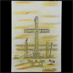 Charles Bronson (Charles Arthur Salvador) (British 1952-): A comprehensive collection of five hundred mixed media works executed between 2000 and 2025. Produced during the artist’s long-term incarceration, the works are primarily in ink, coloured pencil and mixed media on paper. The collection includes multiple formats: A5 (15 works), A4 (308 works), A3 (164 works) and A2 (13 works). Some are signed and dated; a number are executed on the reverse of official prison documents and other repurposed materials, reflecting the limited availability of art materials within the prison environment. This collection represents the largest body of the artist’s work to be offered as a single lot and has not previously been available on the market. (500) (unframed)

Notes: Dated examples span the period from 2000 to 2025, with the greatest concentration produced between 2012 and 2019 and including a group of recent large-scale works from the final years of the period; approximately twenty percent are undated.