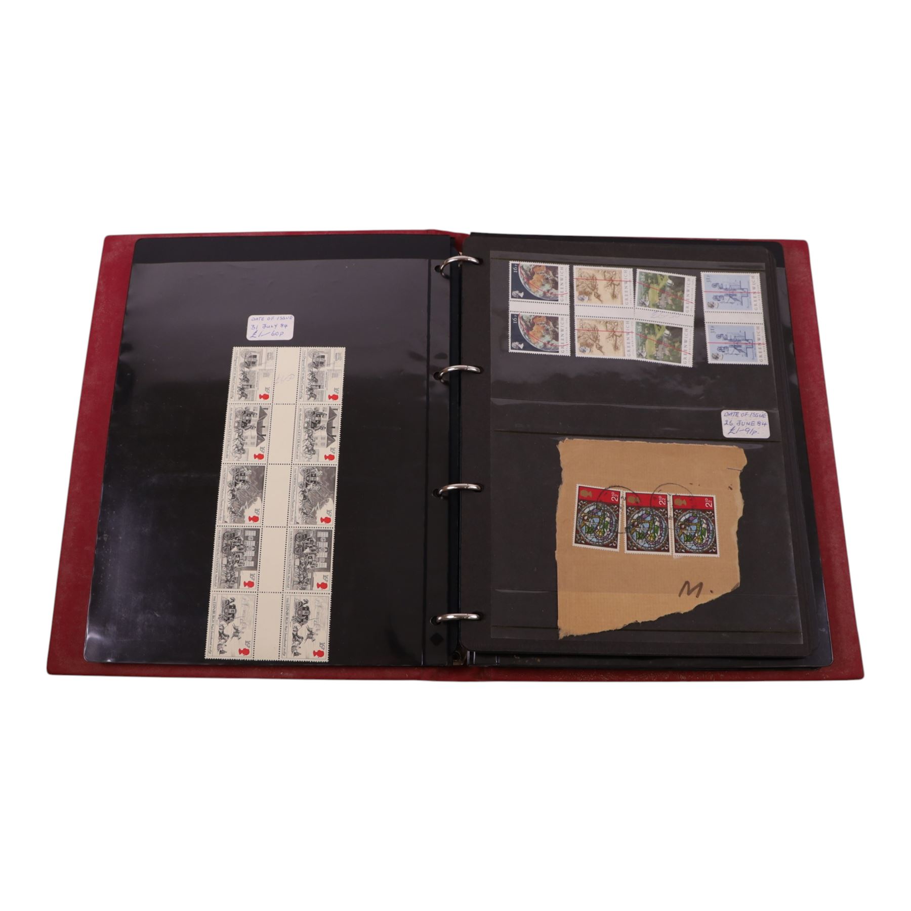 Queen Elizabeth II mint decimal stamps in four folders, face value of usable postage approximately 650 GBP