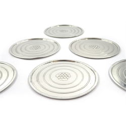 Set of six Danish silver coasters by Georg Jensen No. 193 all stamped, approx 4oz