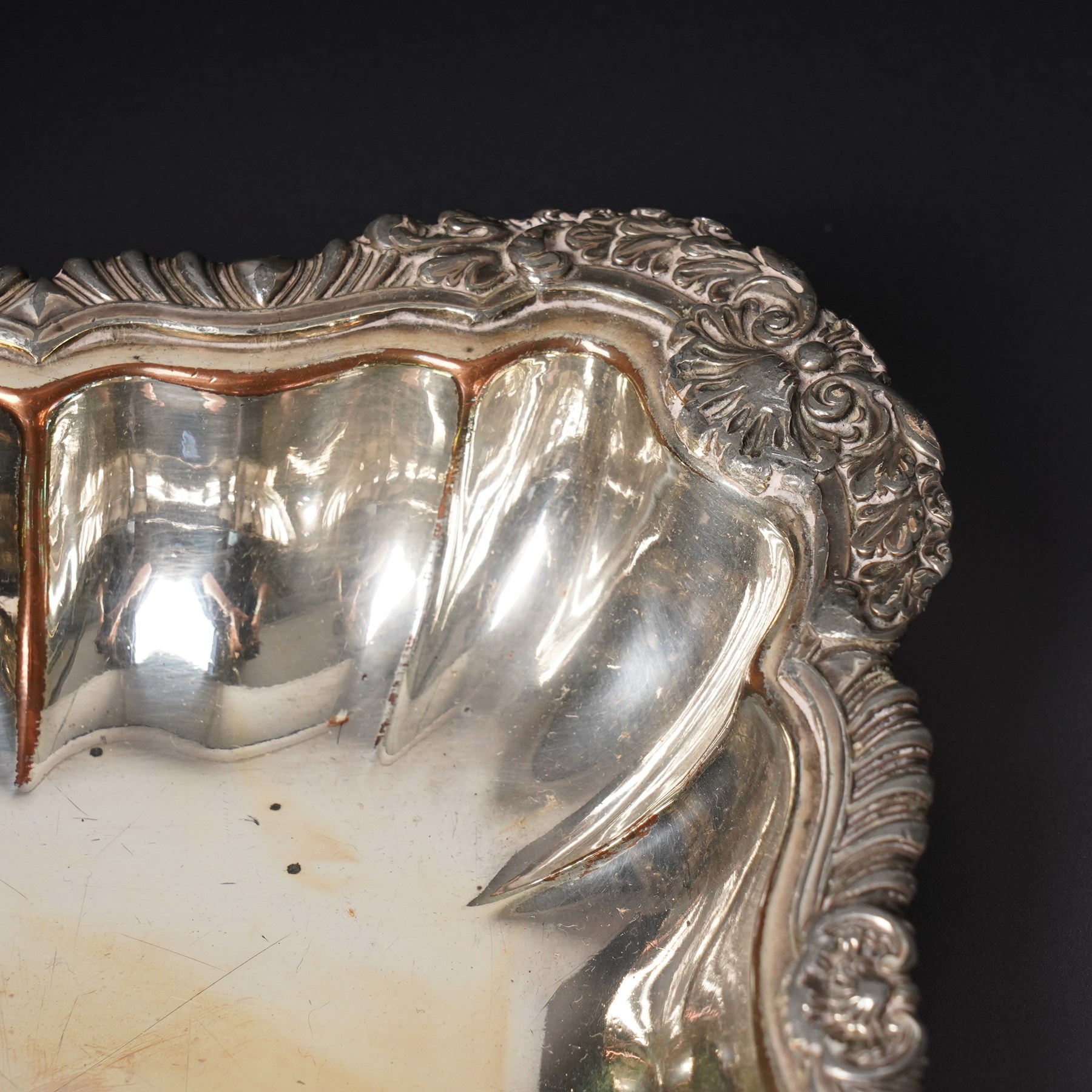 Pair 19th century silver plated entree dishes and covers with gadrooned and shell moulded borders and loop handles engraved with a crest and another similar