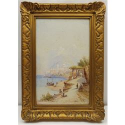 Edwin St John (British 1878-1961): Mediterranean Fortress on the Lakeside, watercolour signed 47cm x 29cm