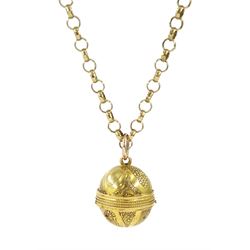 Early 20th century 18ct gold swivel compass pendant, on later 9ct gold belcher link chain necklace