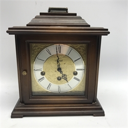 Hermle bracket clock, stained beech case, engraved dial with Roman chapter ring, triple train driven Westminster chiming movement, chiming the hours and quarters, W23cm