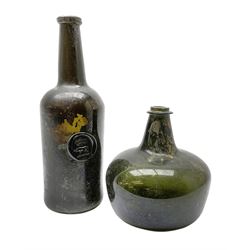 18th century green glass bottle, of onio