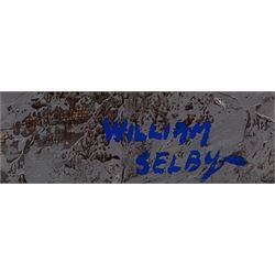 William Selby (Northern British 1933-): 'Cottages at Gunnerside' in Swaledale, oil on board signed 45cm x 76cm