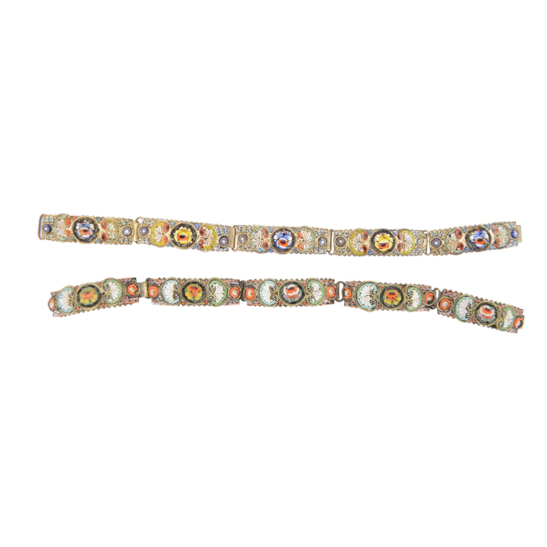 Five micro mosaic bracelets, each bracelet having five panels centred with flowers