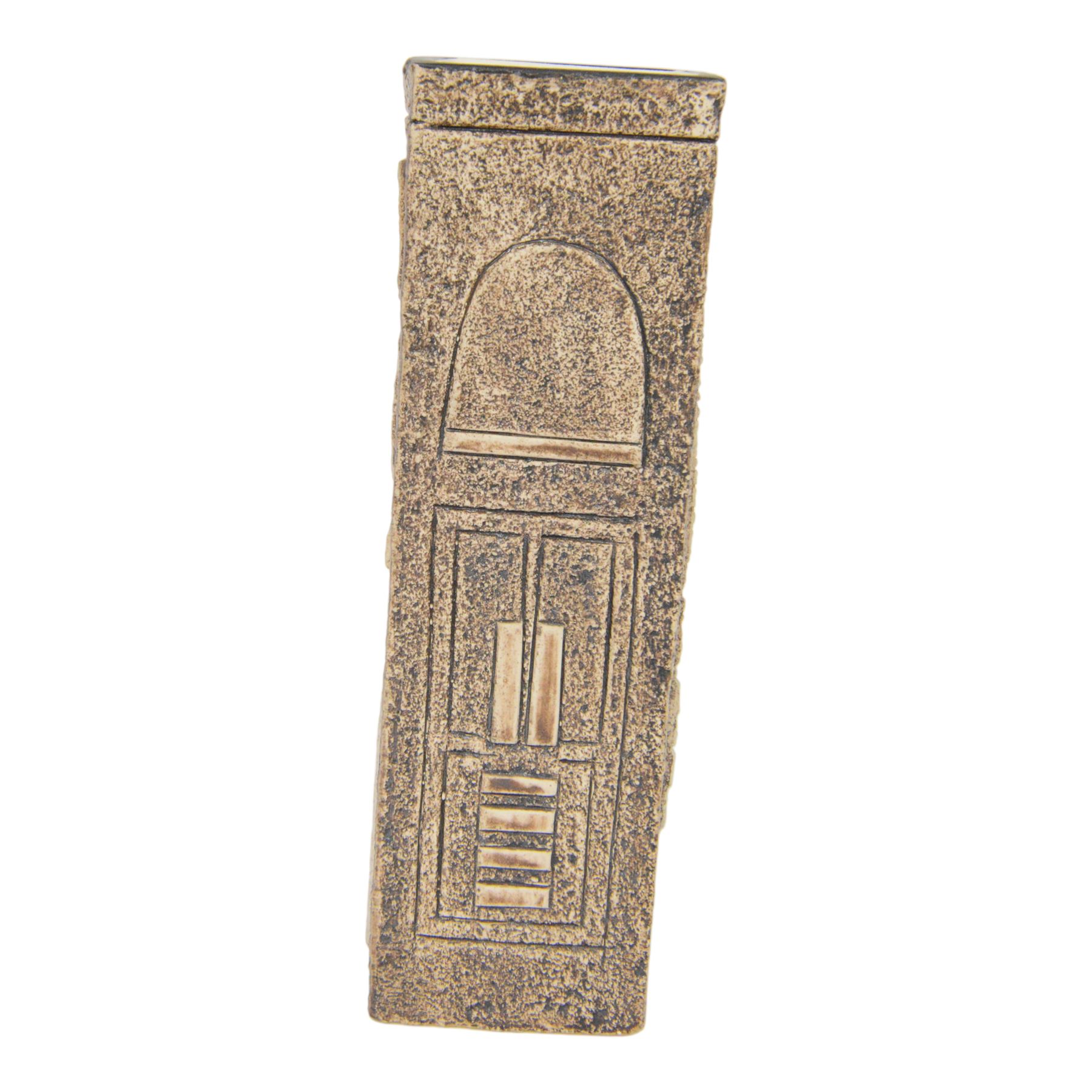 Avril Bennet for Troika Pottery, rectangular form vase with incised geometric decoration, signed to base, H23cm 