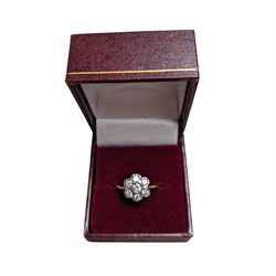 Silver-gilt cubic zirconia flower head cluster ring, stamped SIL, boxed