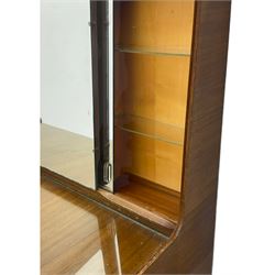 Retro sapele mahogany dressing table with sliding mirror compartments, and matching tallboy